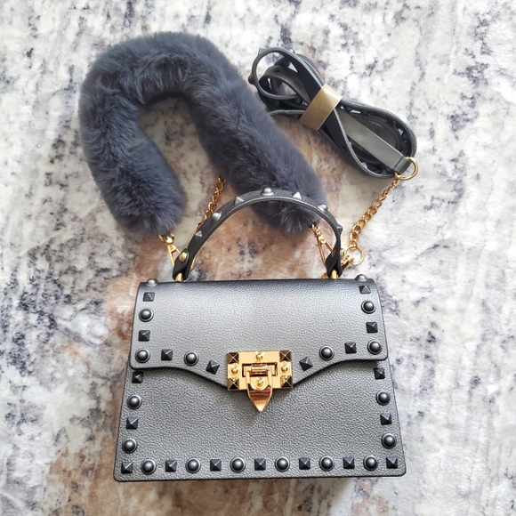 Unbranded Handbags - NWOT Women's Metallic Studded Jelly Crossbody Bag with furry handle